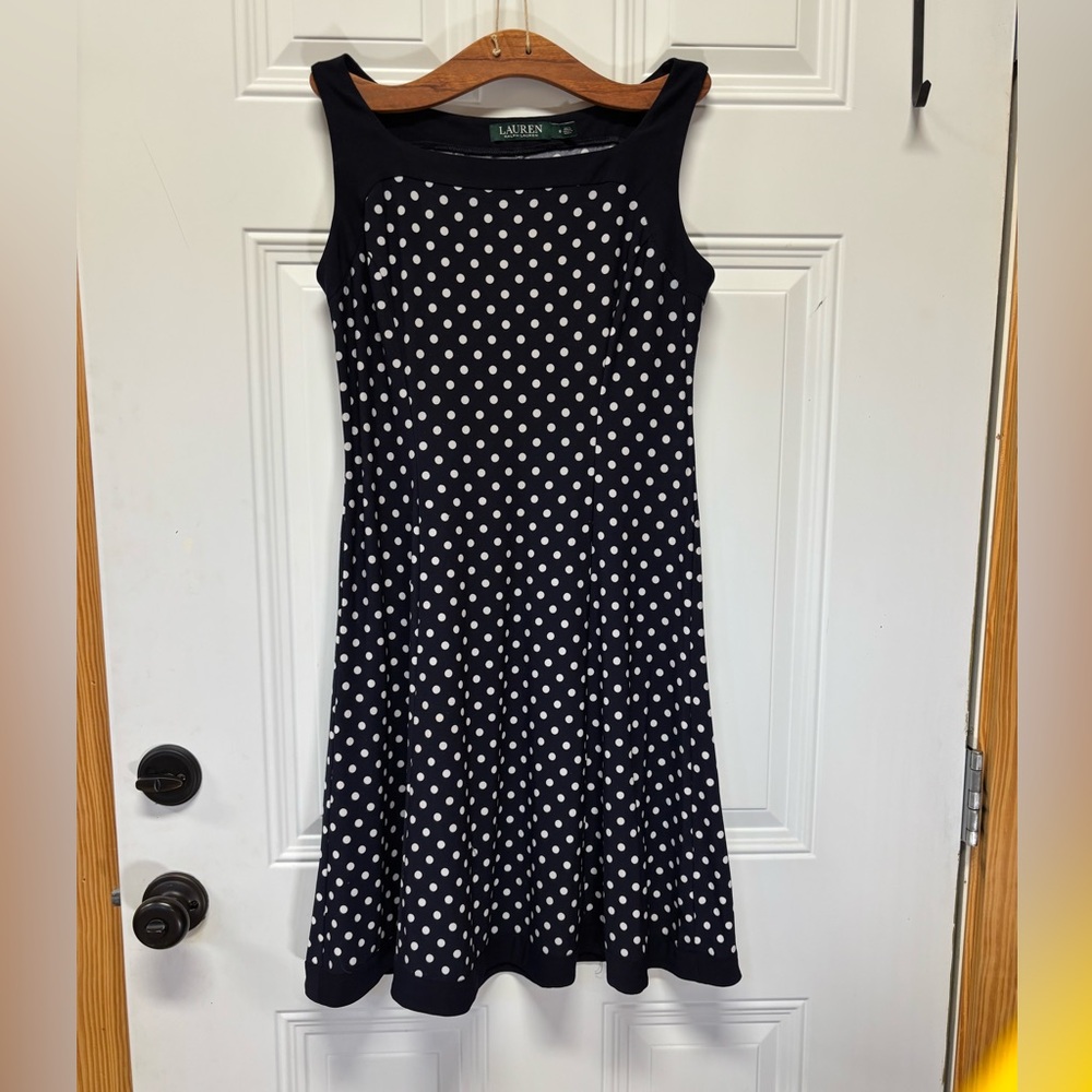 Ralph Lauren Navy and White Polka Dot Dress sz 6 #classic